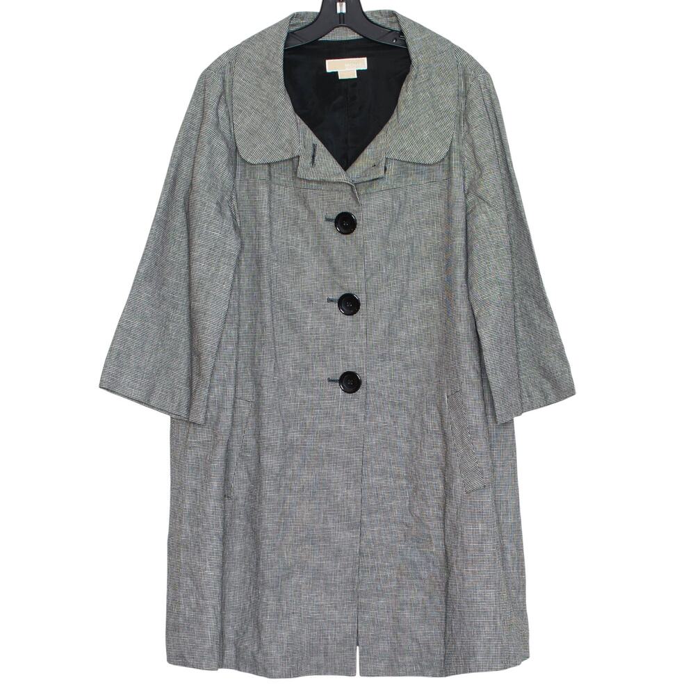 MICHAEL Michael Kors Coat Linen Blend Longline Lined Black White Minimalist XL